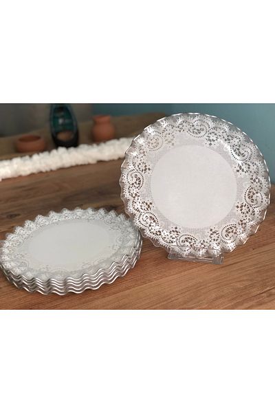 B&M Silver Lace Patterned Curved Serving Plate 6 Pieces