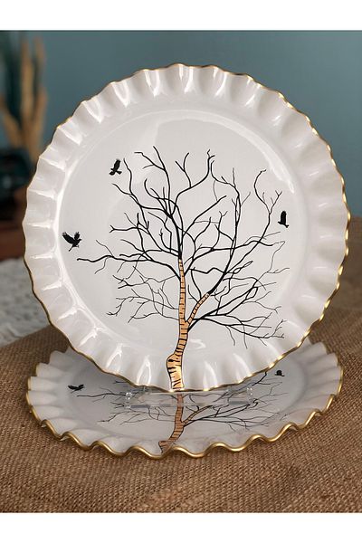 B&M Tree Patterned Curved Serving Plate 6 Pieces