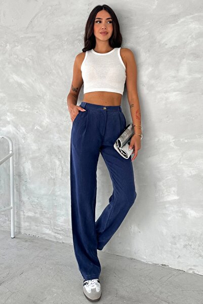 Meine Liebe Unterwäsche Women's Eco-Touch Trousers – Pockets, Elastic Waist, Casual Comfortable Fit Navy Blue