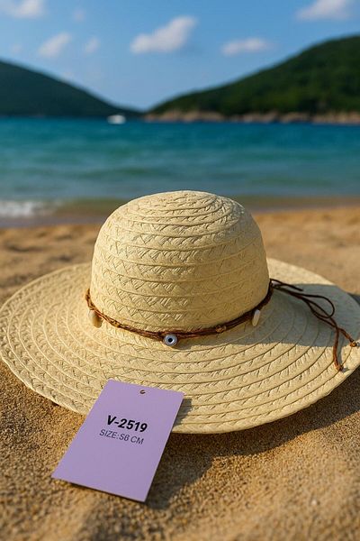 kabancım Natural Straw Wide Brim Summer Hat with Seashell