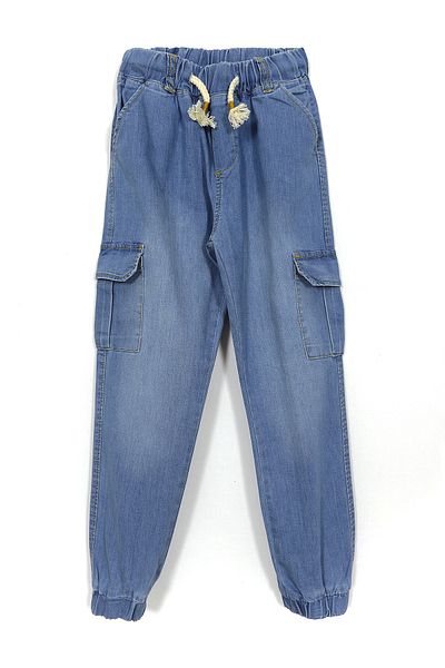 DobaKids Lace-up Cargo Pocket Boy Jogger Τζιν Τζιν Παντελόνι Μπλε 001-0002064