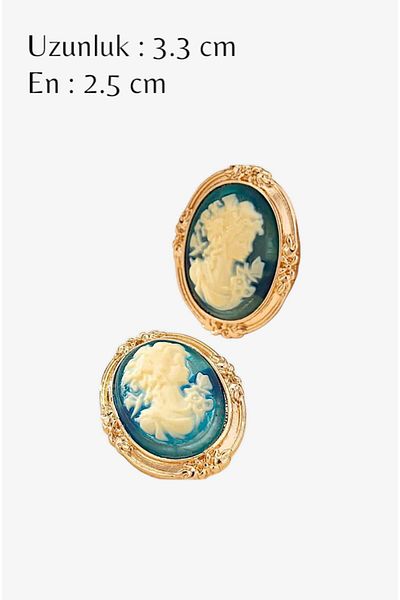 roseberry Blue Vintage Style Embossing Design Imported Cameo Earrings - R1525