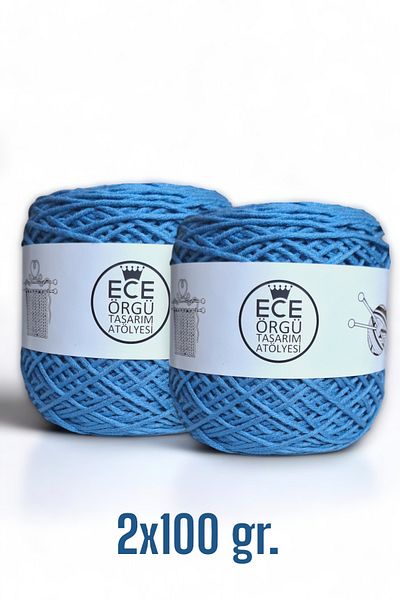 Ece Örgü Tasarım Atölyesi Πλεκτό σχοινί χειρός από μπαμπού μπλε, μπλε του αεροπλάνου (200 γρ.)