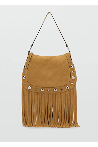 MANGO Woman Zımba detaylı püsküllü süet çanta