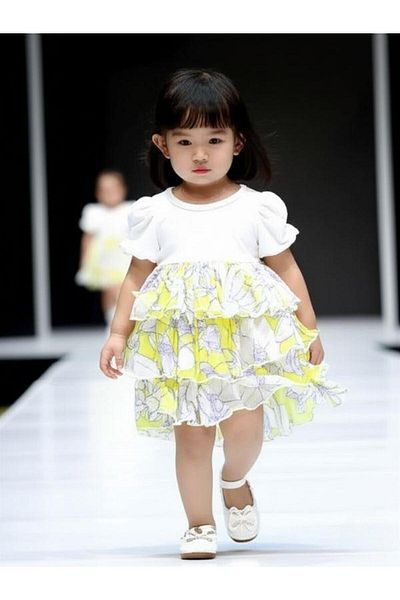 Zekids Baby Girl Floral Print Layered Tulle Skirt Cotton Dress