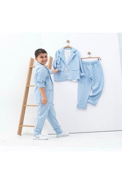 NİSAY BOUTİQUE Boy's Pocket and Button Detailed Summer Seasonal Trend Stylish 3-Piece Set for Festivals and Celebrations