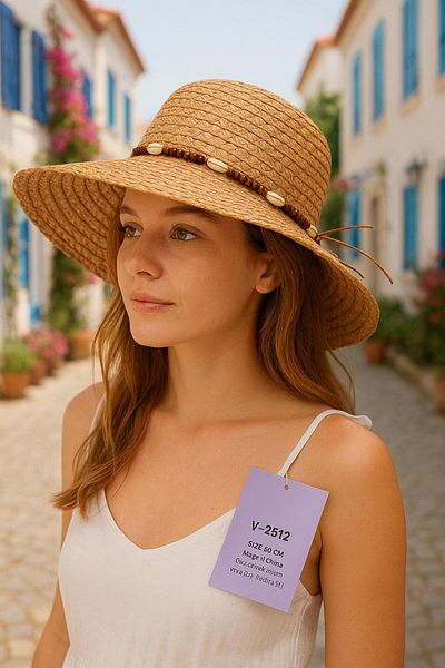 kabancım Women's Seashell Bead Detailed Straw Hat