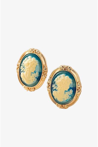 roseberry Blue Vintage Style Embossing Design Imported Cameo Earrings - R1525
