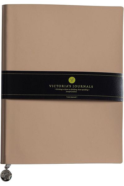 STOREMAX Muartshop Patent Leather Flexible Cover Striped Notebook, 19X25 cm -Beige 871301