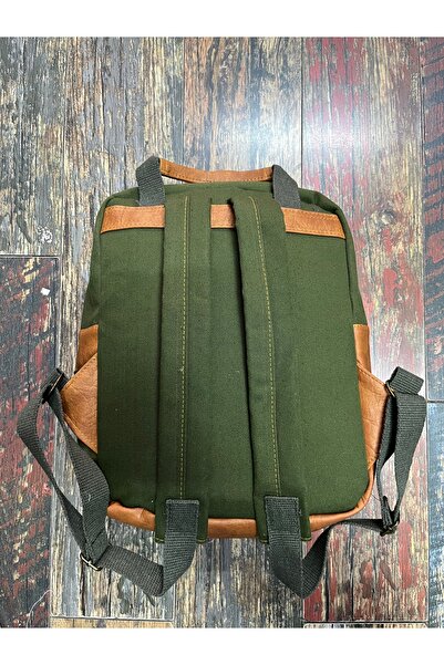 Street Bag Yeşil Modern Tasarım Kanvas Deri Su Geçirmez Cepli Taşıma Kollu Sırt Çantası