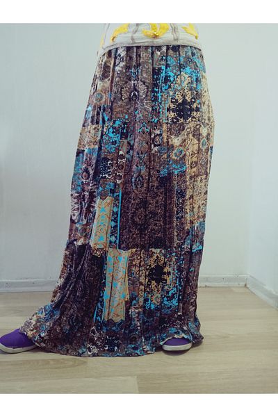 hoaryage Fusta lungă cu imprimeu boem, etnic, rochie de plajă de vacanță, talie elastică, viscoză Mevlana cu volane în 3 straturi