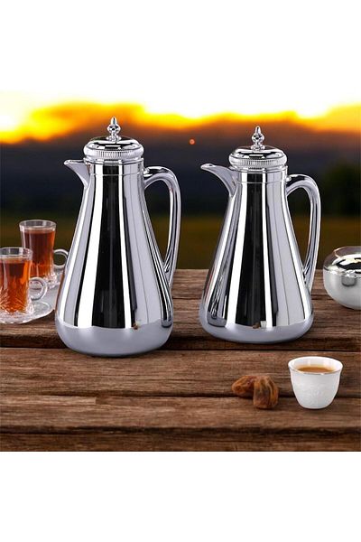 aljahwari 2-piece thermos set, shiny silver