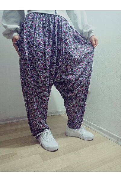 hoaryage Viskon Basma Kumaş Çiçek Desenli Cepli Şalvar %100 Pamuk