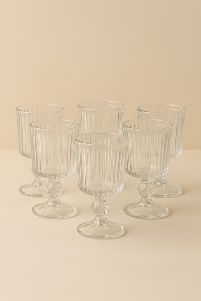 Wook Home Corto 6’lı Ayaklı Cam Kahve Yanı Su Bardağı – Şeffaf, Kristal Desen...