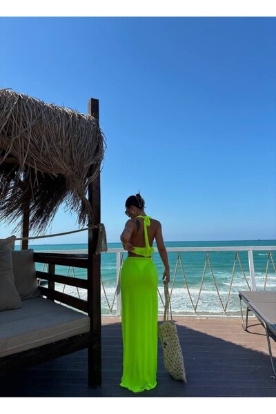 Viyamo Women's Swimsuit Fabric Tie Crop and Maxi Skirt Double Set