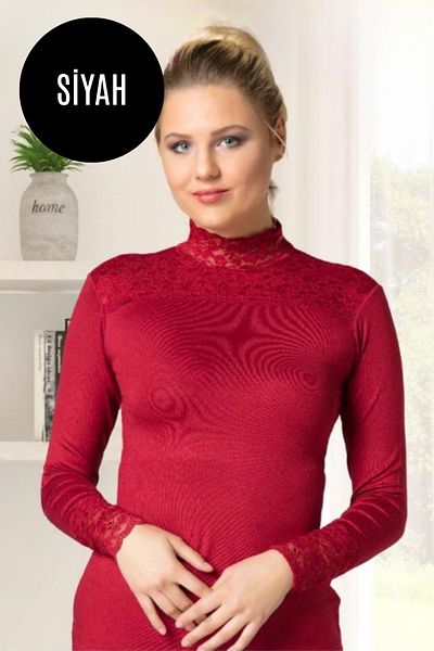 Altınay Women's Lace Detailed Long Sleeve Half Turtleneck Body - 90% Cotton (Lilitime)