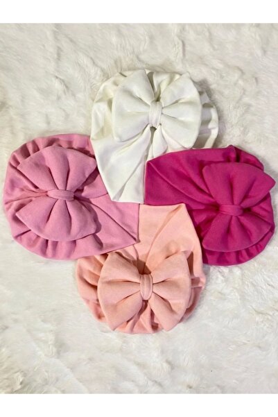 Bebekino Kız bebek fiyonklu bone seti 4lü düz renk