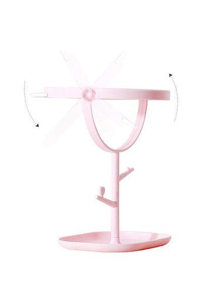 bzstore Cosmetic Mirror with Stand, HD, 360° Rotation, Jewelry Holder Base + Arms, Ear Design