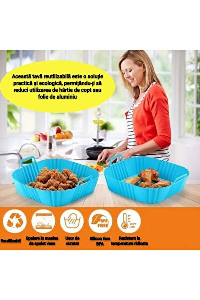 SIKS Tavă de protecție din silicon, pentru friteuză cu aer, universală, pentru friteuză, prăjită, pătrată, albastră