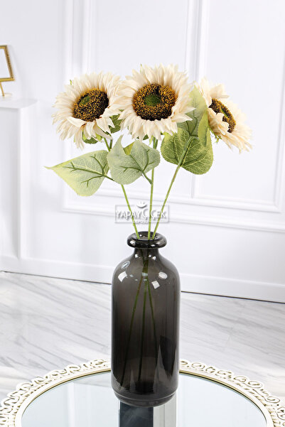 Yapay Çiçek Deposu Yapay Retro Ayçiçeği Dalı 50 cm Krem