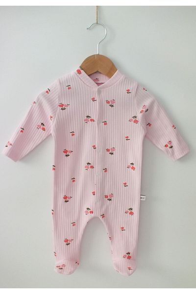 Bebewini Pink Flowered 100% Cotton Booties Jumpsuit