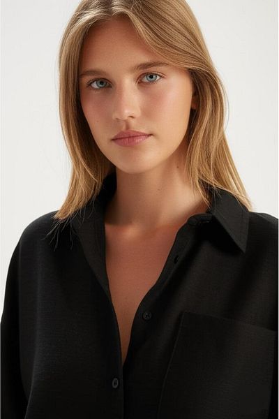COMBİNE MİCHAİL Cămașă neagră oversize de in pentru femei