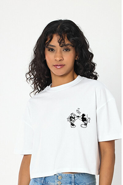 Windy Island Γυναικείο μπλουζάκι με λαιμόκοψη Micky & Minnie με τύπωμα Crop
