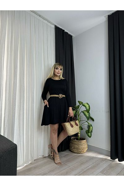 fly just Women's Plus Size Waist-Seated Lycra Straw Belt Pocket Viscose Dress