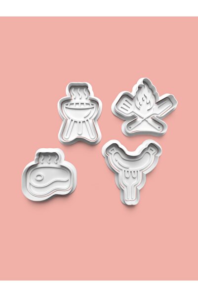 AKTASTORE قالب بسكويت على شكل شواء وقالب عجينة السكر مجموعة من 4 قطع 0378-set