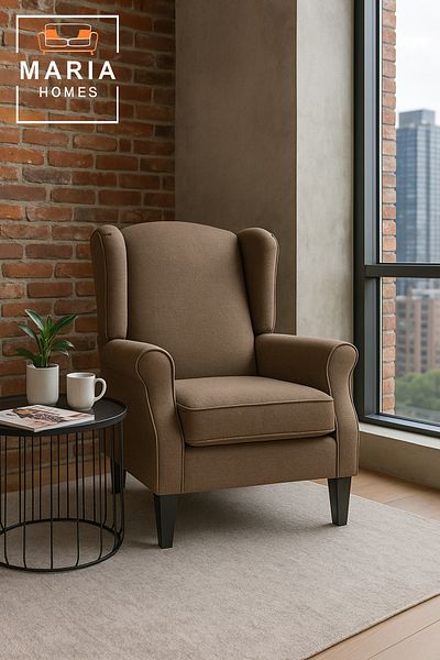 MARIA HOMES Light Brown Wingback Armchair – Classic Accent Chair with Cushioned Seat