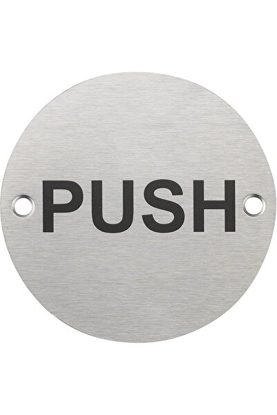 GENERAL لافتة باب الدفع Fire Door Guru® - قرص 76 مم - لافتة أمان من الفولاذ المقاوم للصدأ - تتضمن أدوات التثبيت