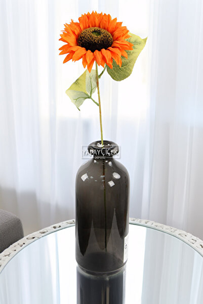 Yapay Çiçek Deposu Yapay Retro Ayçiçeği Dalı 50 cm Turuncu