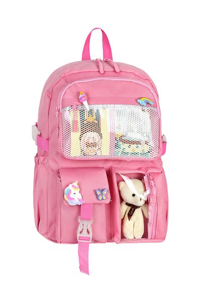 CANLOOR Kawaii Korean Style School Bag with Accessories Girls and Boys Backpack Pink