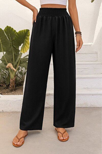 Bijuterria Women's High Waist Elastic Imported Crepe Trousers