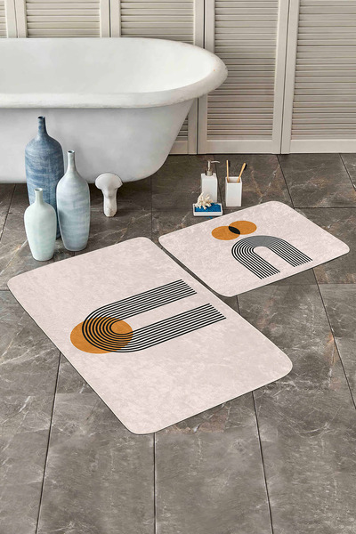 Realhomes مجموعة سجادات الحمام والمطبخ المكونة من قطعتين مطبوعة رقمية مخططة من Onedraw مع قاعدة مضادة للانزلاق