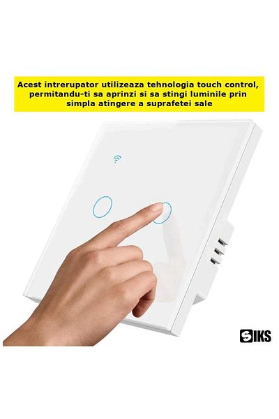 SIKS Smart Double Touch Light Switch, Wi-Fi, 2 Illuminated Buttons, Tempered Glass