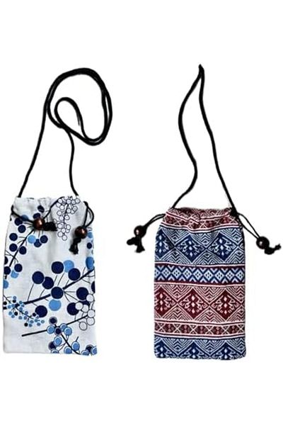 Generic 2 Pcs of Cloth Drawstring Mini Bag With Strap Ancient Style (02) 18×12 cm