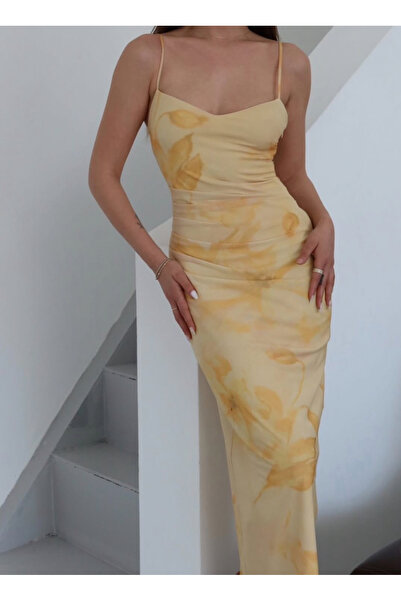 St boutique İnce Askılı Batik Desen Elbise