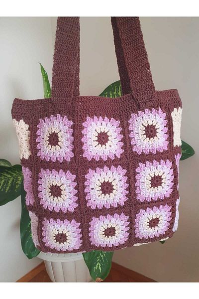 NEXT LİFE STORE Square Motif Medium Size Bohemian Style Stylish and Useful Hand Knitted Shoulder Bag