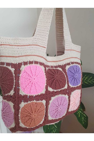 NEXT LİFE STORE Square Motif Medium Size Bohemian Style Stylish and Useful Hand Knitted Shoulder Bag