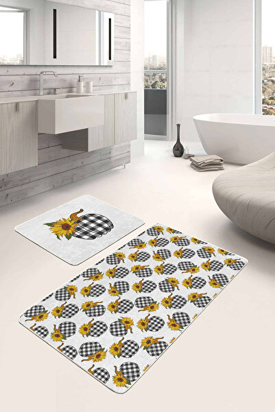 Realhomes اليقطين تحت عنوان منقوشة عزر الرقمية المطبوعة 2 قطعة عدم الانزلاق قاعدة الحمام والمطبخ حصيرة مجموعة