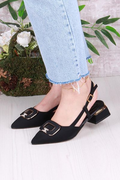 fort 032-5802 Fls Satin Buckle Detailed Low Heel Open Back Closed Front Women's Shoes