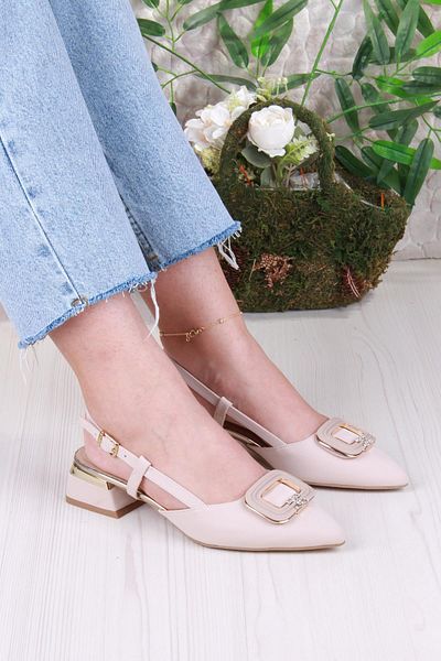 fort 032-5802 Fls Satin Buckle Detailed Low Heel Open Back Closed Front Women's Shoes