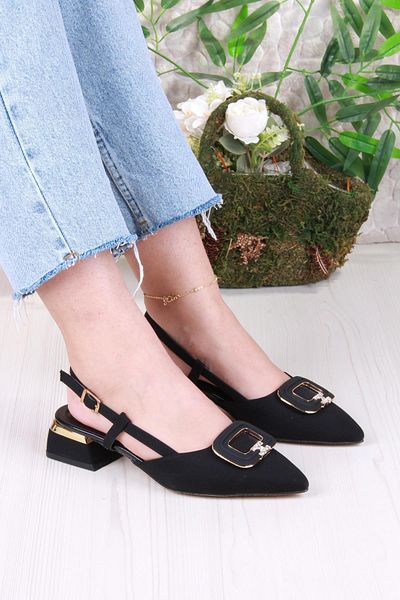 fort 032-5802 Fls Satin Buckle Detailed Low Heel Open Back Closed Front Women's Shoes