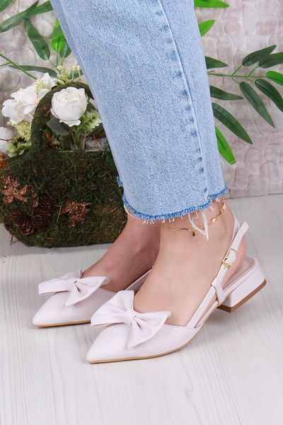 fort 018-903 Fls Satin Bow Detailed Low Heel Open Back Closed Front Women's Shoes