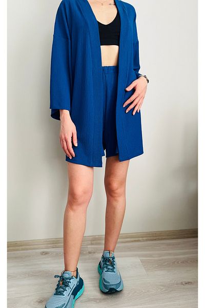 VOL Belted Front Tie Kimono (Cardigan) - Shorts Set