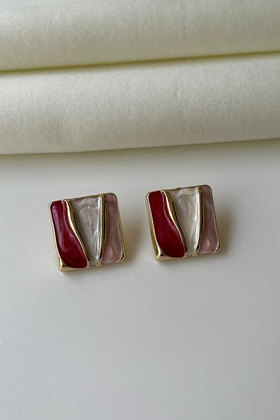 Nilsu Jewellery Accessory Gold Detailed Multicolored Pearlescent Crushed Plate Earrings