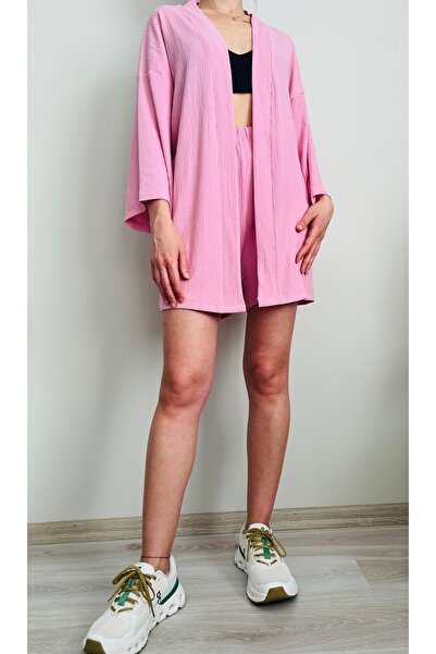 VOL Belted Front Tie Kimono (Cardigan) - Shorts Set