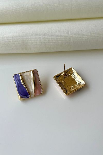 Nilsu Jewellery Accessory Gold Detailed Multicolored Pearlescent Crushed Plate Earrings