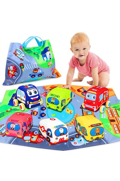 Brands For Less Soft Car Toys for 1 Year Old Boy Girl - Baby Toys -nPull Back Car Vehicle Set
